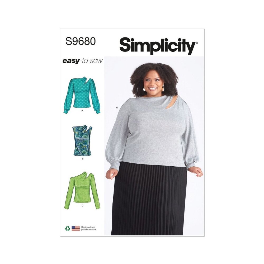 Simplicity Sewing Pattern S9680 Womens Asymmetrical Top Sizes Plus‎ 20W-28W Easy